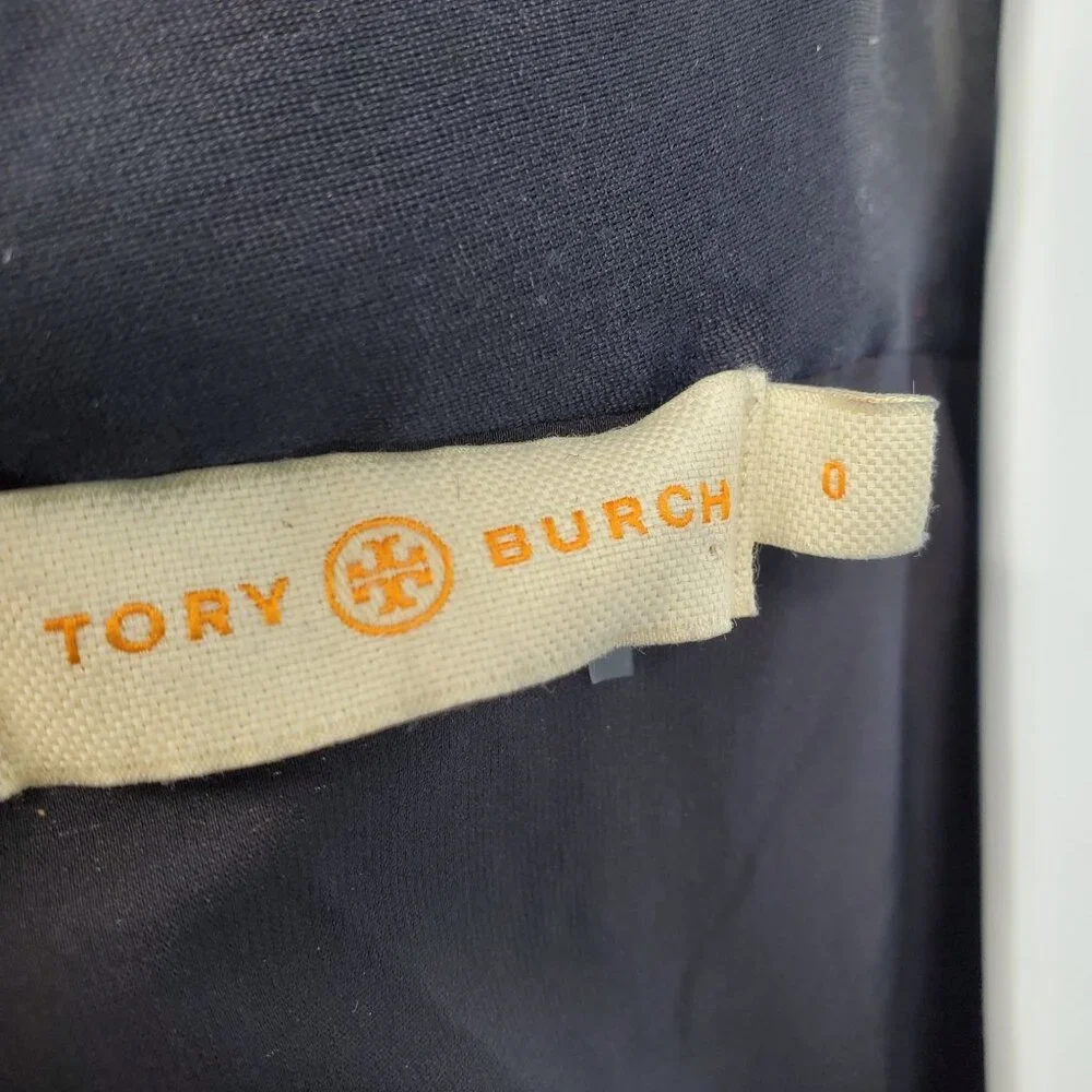 Tory Burch Navy‎ Lily Preppy Silk Quiet Luxury Fit & Flare Square Neck Dress 0